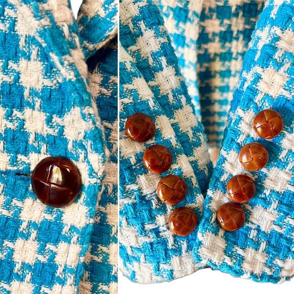Smythe Birkin Blazer Topaz Blue Houndstooth Tweed Jacket Made in Canada Size 8 - Picture 5 of 10
